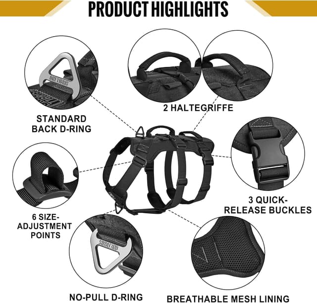 Detalle 2 de OneTigris Escape Proof Dog Harness (No Pull) with Handles – Tactical multi-use support for large dogs, XL, Black
