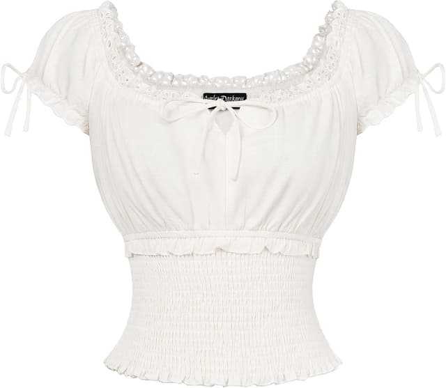 Thumbnail 6 de SCARLET DARKNESS Women’s Renaissance cotton short sleeve top with square neck and smocked waist