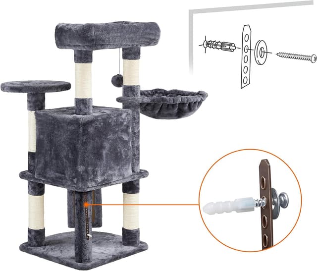 Detalle 2 de Yaheetech Tiragraffi Albero per Gatti 107 cm con Condominio, Cestino e Posatoio, grigio scuro