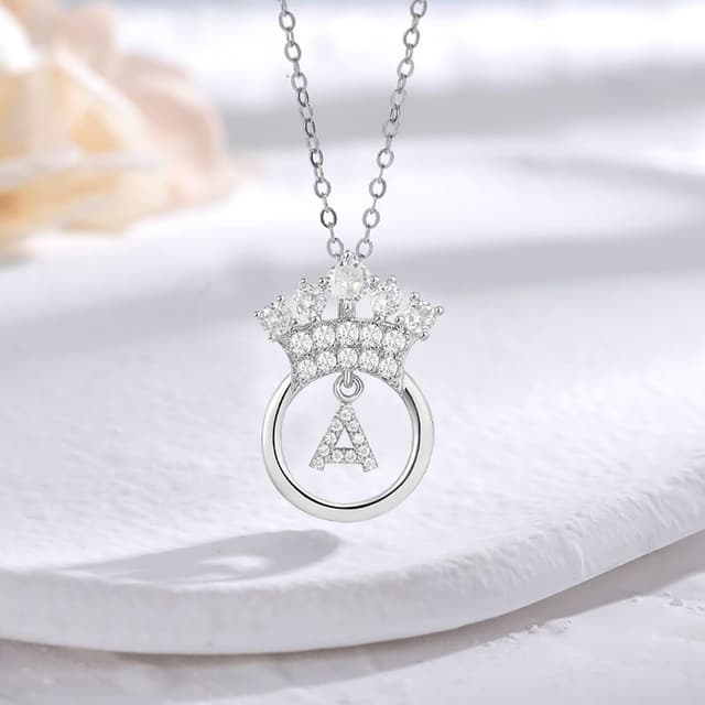 Detalle 2 de Zelnff Kronen-Herz Halskette mit Initiale