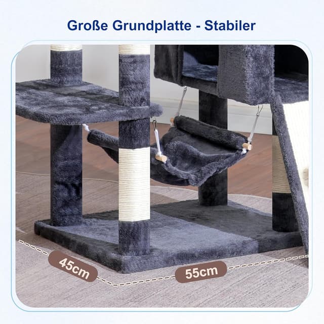 Detalle de Gitelsnour Kratzbaum für den Innenbereich – 180 cm Katzenkratzbaum Rauchgrau GCT032G mit 2 Sisalsäulen