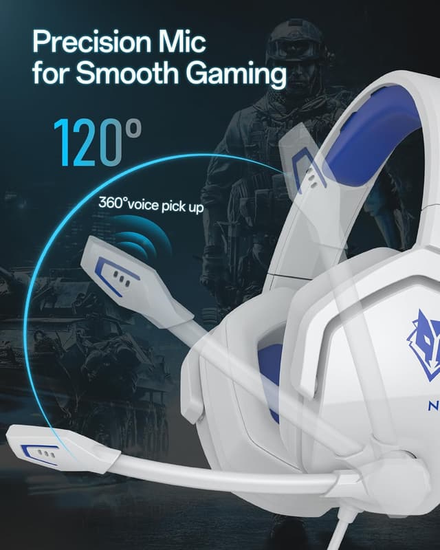 Detalle de NUBWO N16 Wired Gaming Headset with Microphone for Xbox, PS5, PS4, PC, Switch & Mac (3.5mm) – White Blue