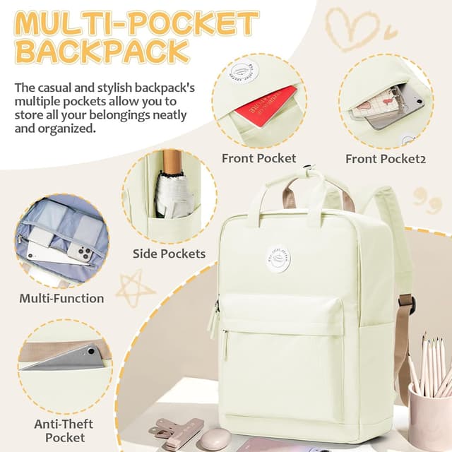 Detalle de HYC00 School Backpack for Women – lightweight 15L laptop daypack for college, school and short trips