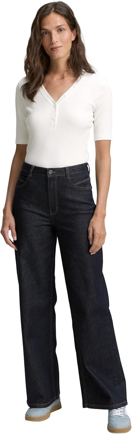 Detalle de Tom Tailor 1046414 T-Shirt da donna basic a coste con collo Henley