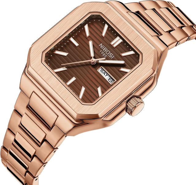 Detalle 2 de NIBOSI Orologio da polso da uomo analogico al quarzo in acciaio inox quadrato impermeabile 3 ATM stile business