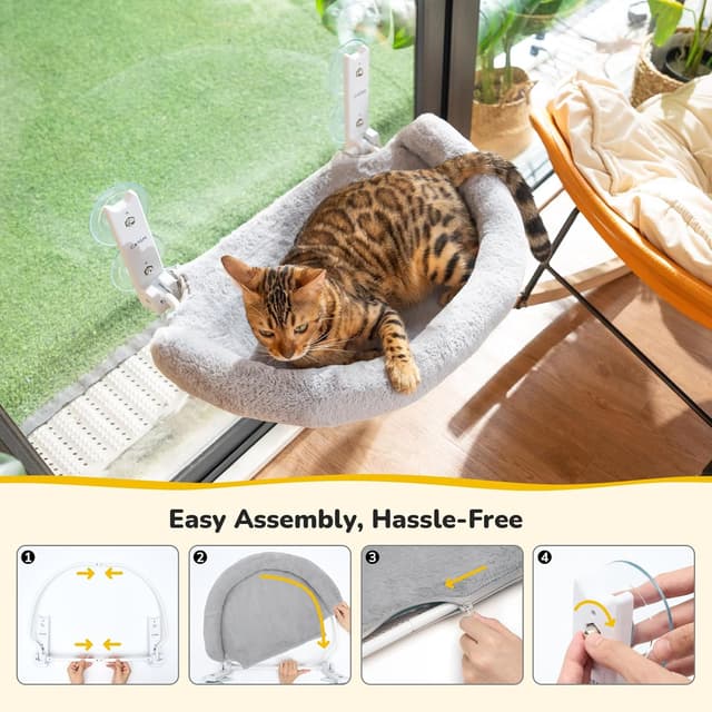 Detalle de CATISM Foldable Cat Window Hammock with Reinforced Frame and Suction Cup – Semicircular Grey