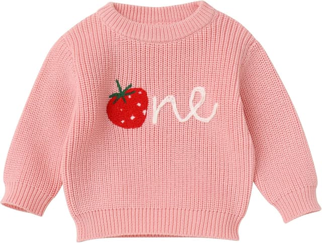 Thumbnail 6 de EFOGEP unisex first birthday knitted sweater top with “One” embroidery detail