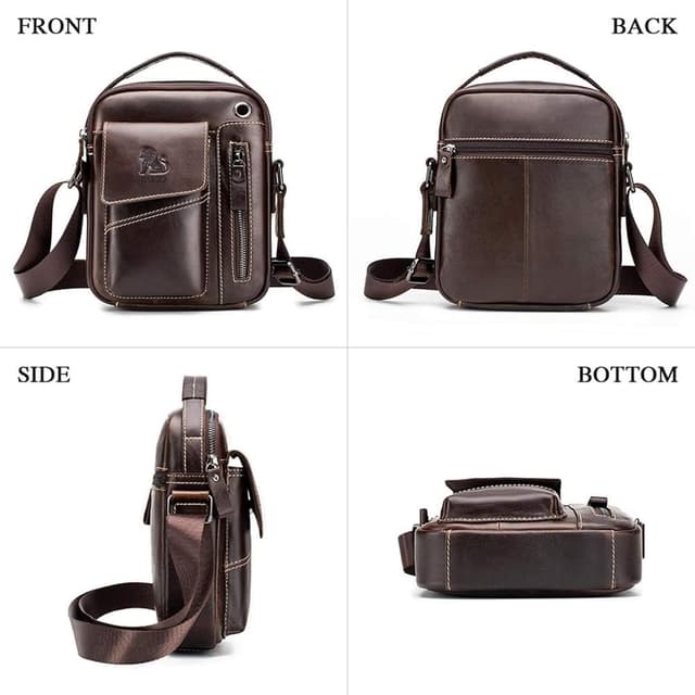 Detalle de BAIGIO men’s vintage leather shoulder bag (crossbody messenger) with adjustable strap