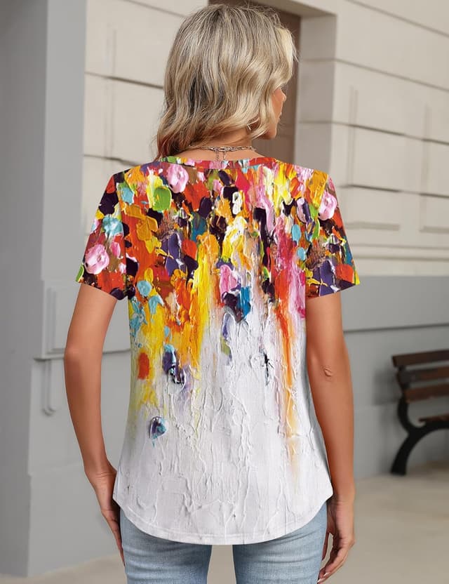 Detalle de TCOT Women’s Dressy-Casual V-Neck Button-Up Blouse (Short Sleeve)