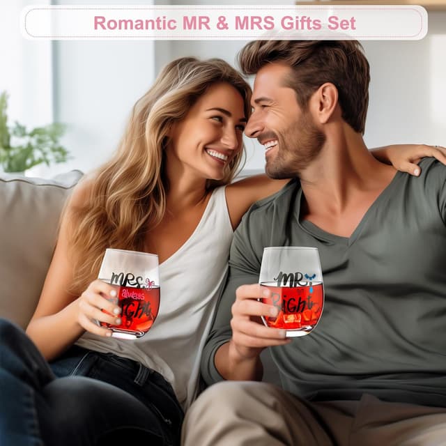 Detalle de Mr & Mrs Tassen Partnertassen & Weingläser-Set für Paare (2 Stück) in Geschenkbox