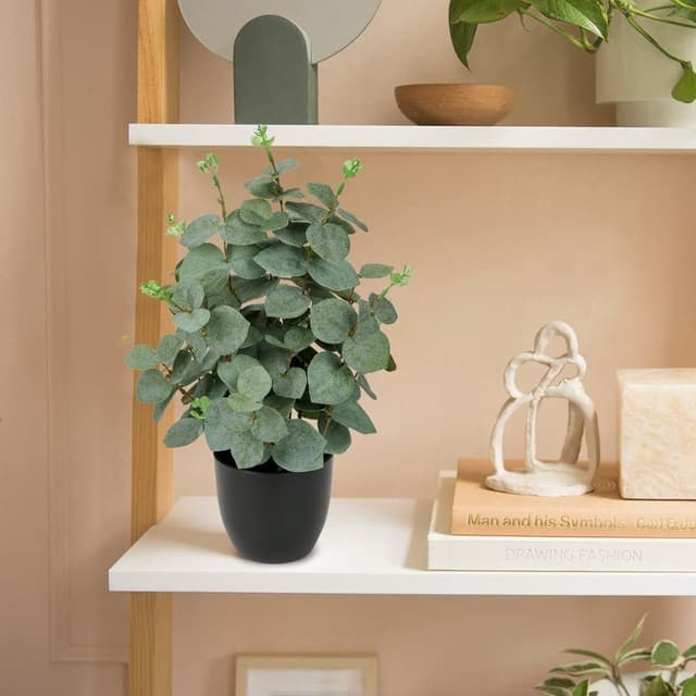 Detalle de Oairse artificial eucalyptus plant in black pot (36cm) for home decor