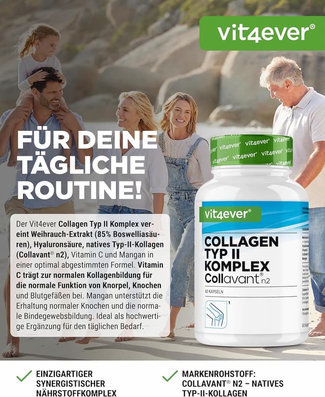 Detalle 2 de Vit4ever Kollagen Typ 2 Komplex mit Collavant n2®, Weihrauch-Extrakt, Hyaluronsäure & Vitamin C