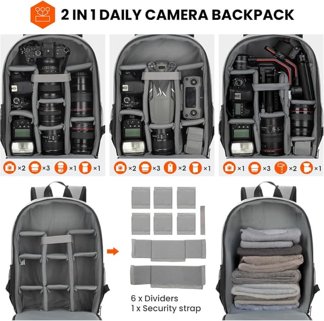 Detalle de TARION Kamerarucksack klein TB-M – kompakter Fotorucksack für DSLR & Zubehör (Grau)