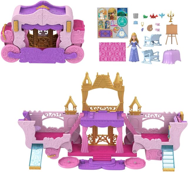 Detalle de Mattel Disney Princess Verwandlungs-Spielset Kutsche zu Schloss (HWX17) mit kleiner Puppe Aurora