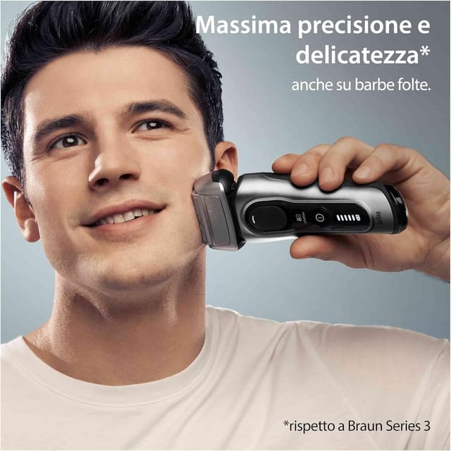 Detalle de Braun Series 8 8567cc argento: rasoio elettrico per barba con rifinitore di precisione e SmartCare