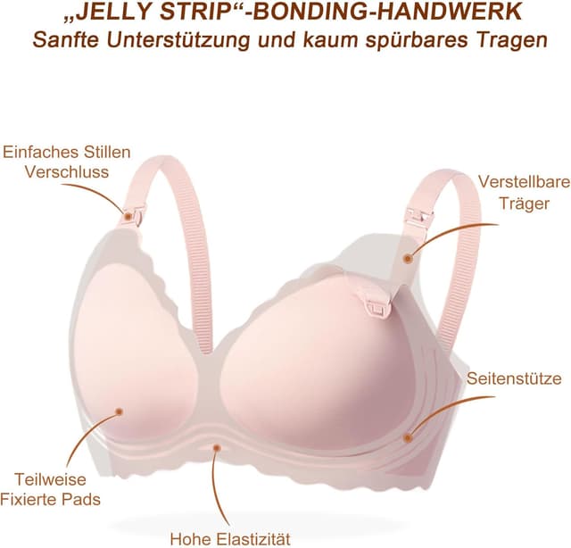 Detalle de As Fairy Still-BH Stillen, kabellos & nahtlos – Schwangerschafts-Schlaf-Bralette mit Jelly-Strip