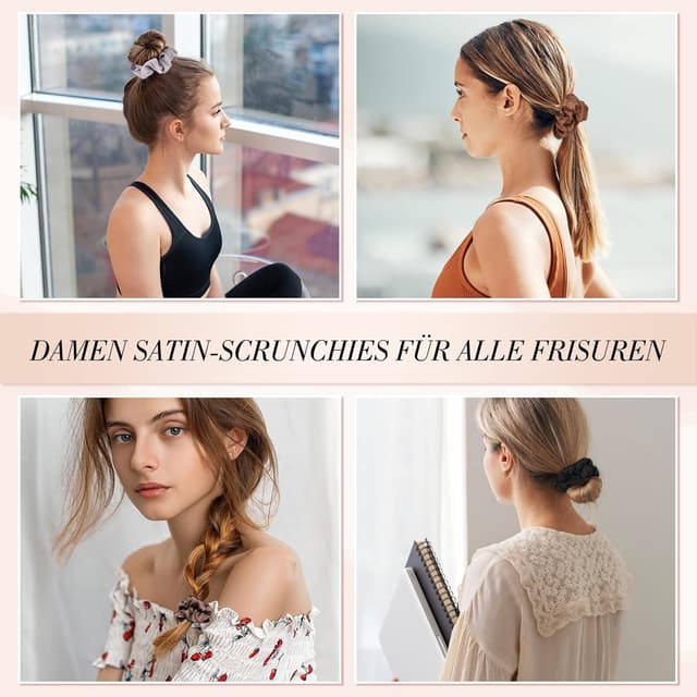 Thumbnail 3 de 6 Stück Satin Scrunchies Haargummi Braun