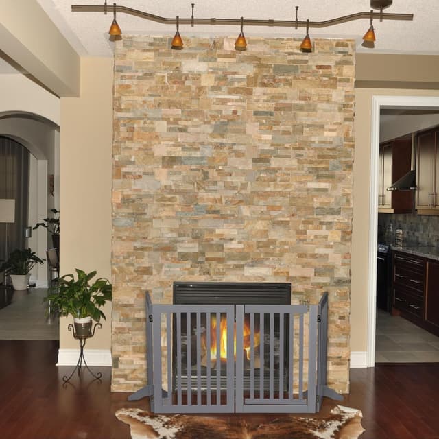 Detalle de Relaxdays Absperrgitter mit Tür, freistehend für Hunde (HxB: 70x207 cm, faltbar, grau)