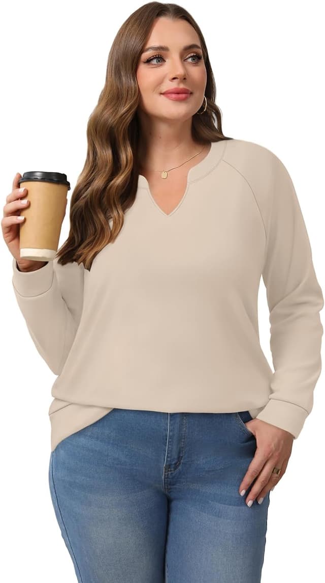 Detalle de Aokosor women’s V-neck long sleeve sweatshirt jumper in a relaxed fit