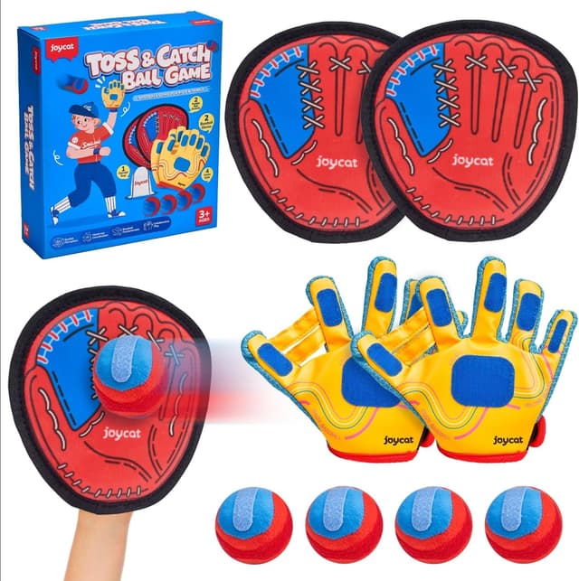 Detalle de JoyCat Toss and Catch Ball Game with 2 Gloves and 2 Paddles (Outdoor Family Catch Toy for Kids & Adults)