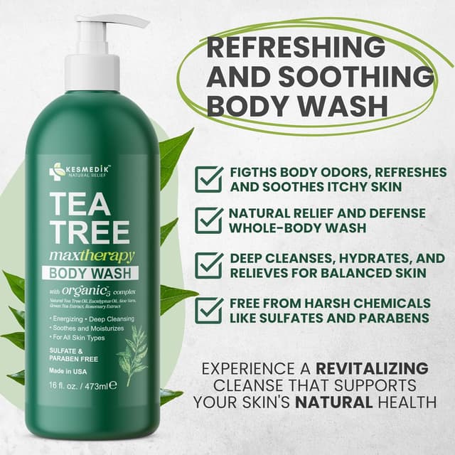 Detalle 2 de KESMEDIK Tea Tree Body Wash MaxTherapy (2-Pack) for Itchy Skin Relief, Jock Itch & Athlete’s Foot