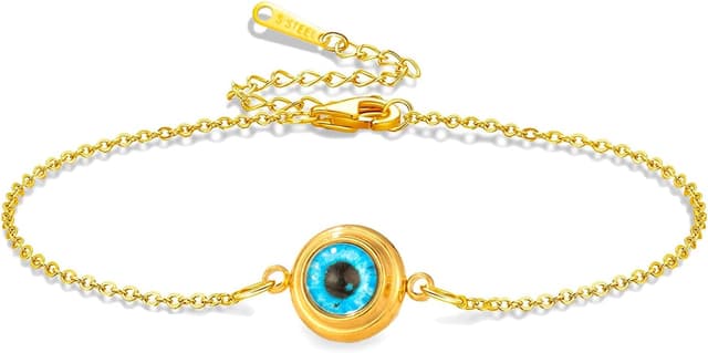 Detalle de VASSAGO Evil Eye Armband für Damen (blau) – verstellbar aus Edelstahl