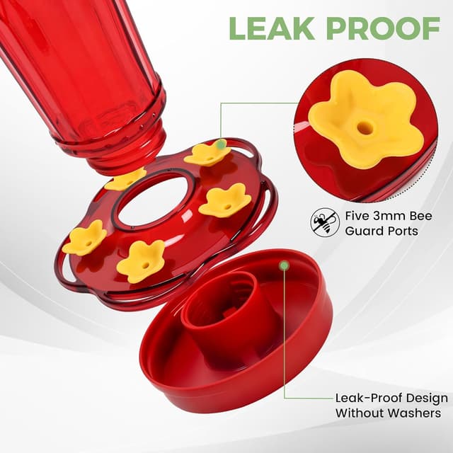 Detalle de Zamelane Glass Hummingbird Feeders (2-Pack, 14 oz) with 5 Feeding Ports and Ant Moat