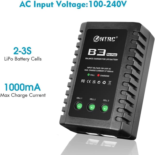 Detalle de Haisito B3 ProMax Lipo-Ladegerät für 2S/3S Lipo-Akkus (7,4 V / 11,1 V) – kompaktes Schnellladegerät für RC