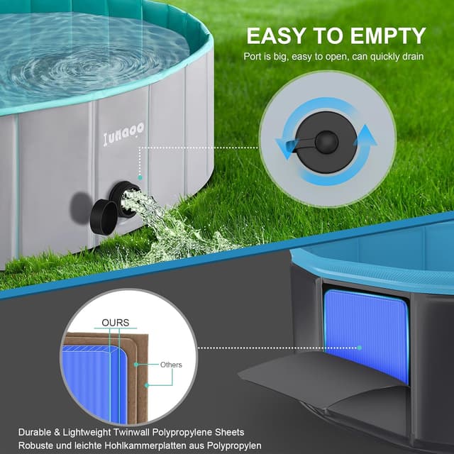 Detalle de lunaoo faltbare Hundepool für große Hunde (120 x 30 cm) – tragbares PVC Planschbecken