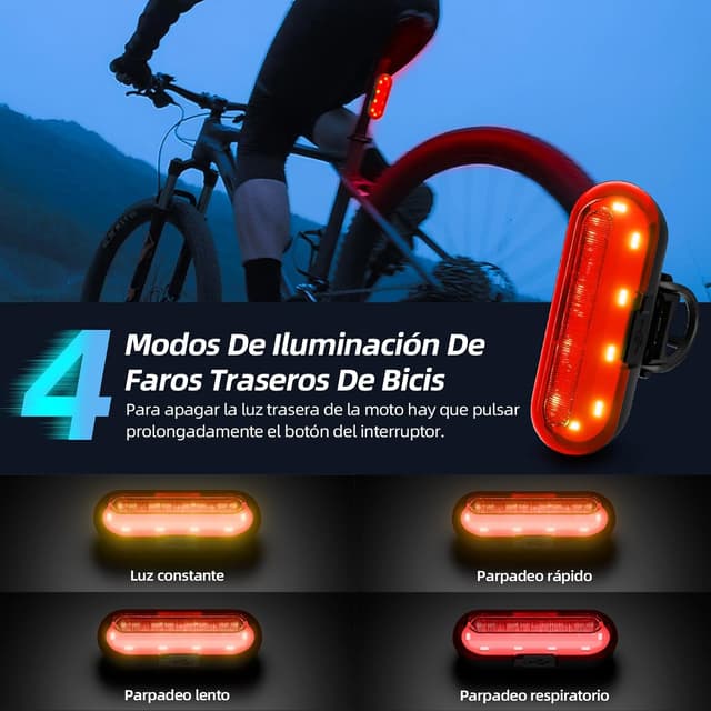 Detalle de Gobikey Luces Bicicleta Delantera y Trasera 1200mAh