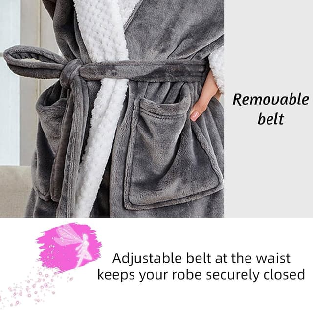 Thumbnail 3 de CMTOP Peignoirs Femme Capuche Doux 2 Poches