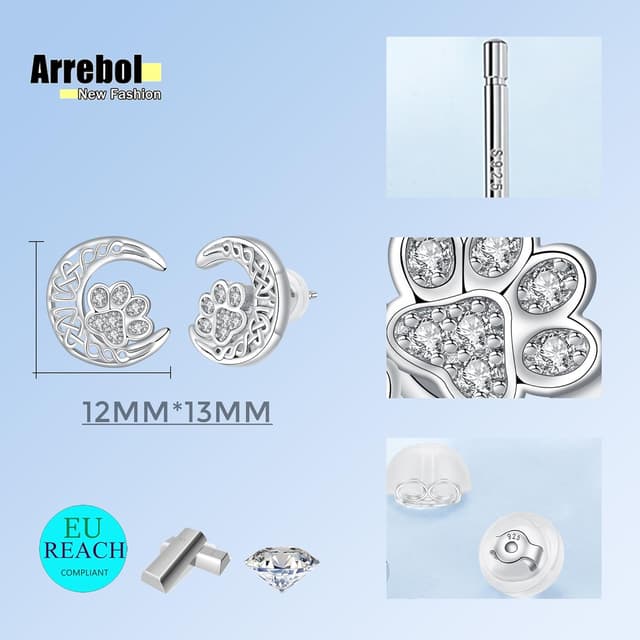 Detalle 2 de Boucles d’oreilles Arrebol en argent sterling 925 avec zirconium (lune celtique), 12 x 13 mm