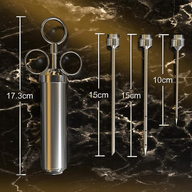 Detalle de Nifogo Siringa da cucina in acciaio inox con iniettore di condimento, spintore a tre anelli e 3 aghi