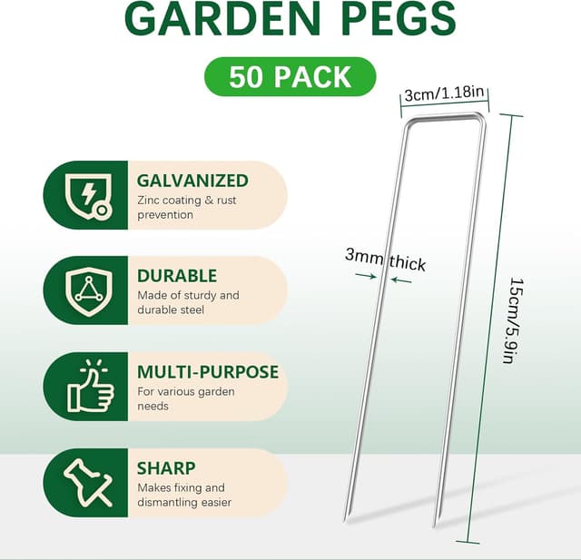 Detalle 2 de Cloudgree Garden Pegs 150 mm U‑Shaped Pack 50
