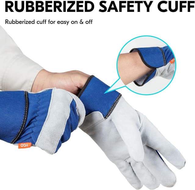 Detalle de Vgo... cowhide gardening work gloves – thornproof utility gloves with strong grip (1 pair)
