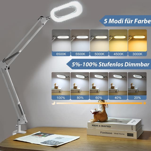 Detalle de Veemagni Loupe rectangulaire 10X avec lumière LED et pince (bras pivotant) — lampe de bureau mains libres