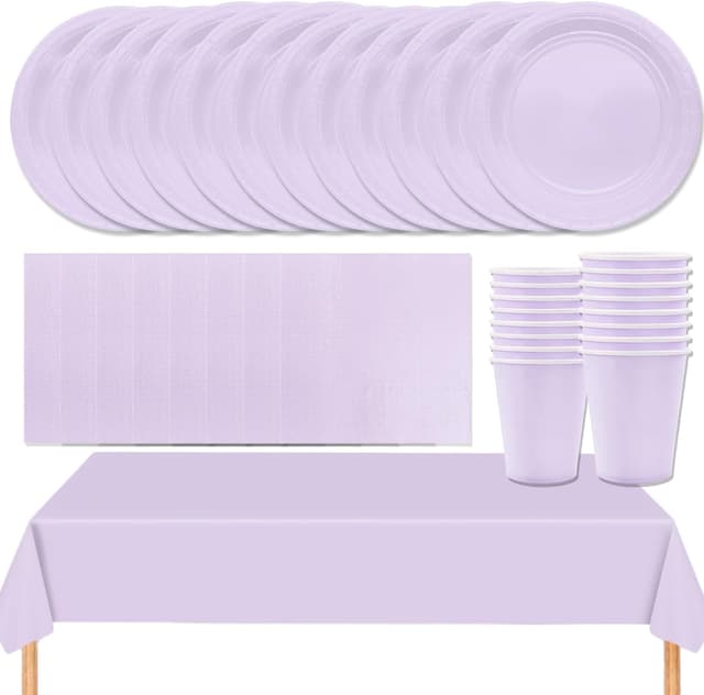 Detalle de MOMAHUA 53-teiliges Party-Geschirr-Set in Helllila für Geburtstage, Hochzeit & Picknick