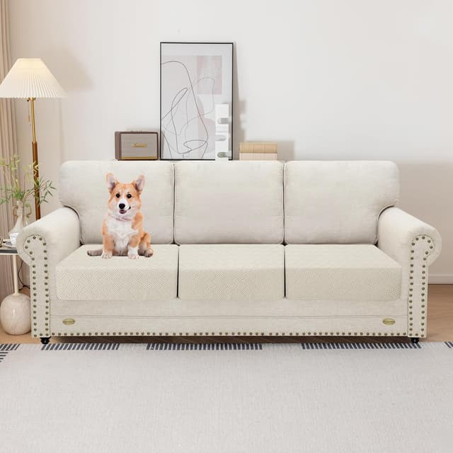 Detalle 2 de Copriseduta divano elasticizzata YSTELLAA 3 posti bianco crema