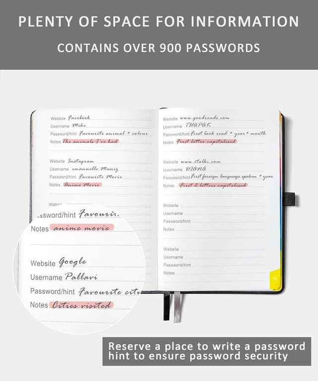 Detalle de ZXHQ Password Book with Colourful Alphabetical Tabs (Hardcover Password Keeper) – Light LakeBlue