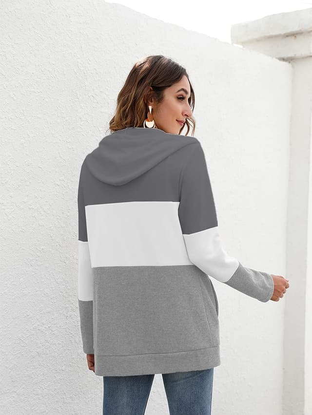 Detalle de iChunhua Ladies Zip Up Long Sleeve Hoodies with Pockets – lightweight triple colour block zip hoodie