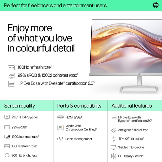 Detalle de HP Series 5 23.8" FHD Height Adjust Monitor (524sh) with 100Hz Refresh Rate