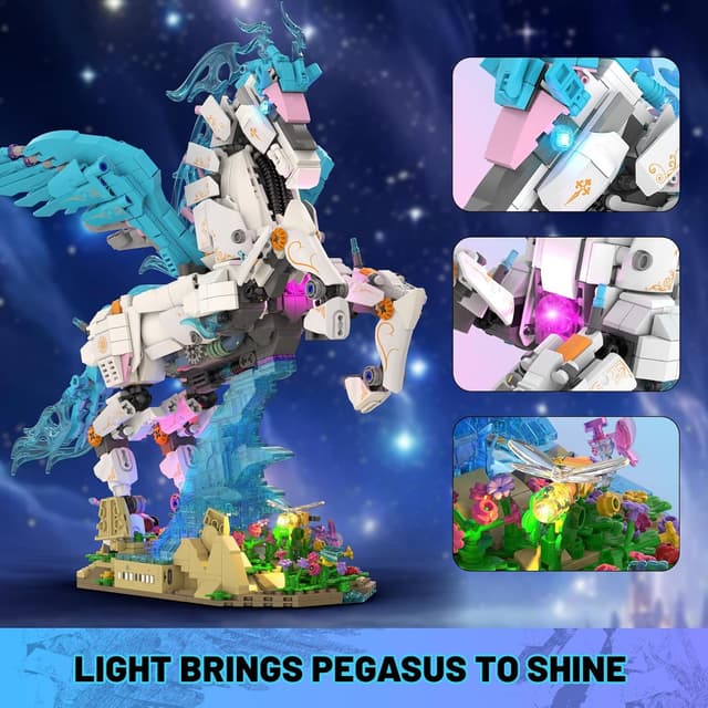 Detalle 2 de JMBricklayer Pegasus 70015 building toy set with light (1,615-piece flying horse model)