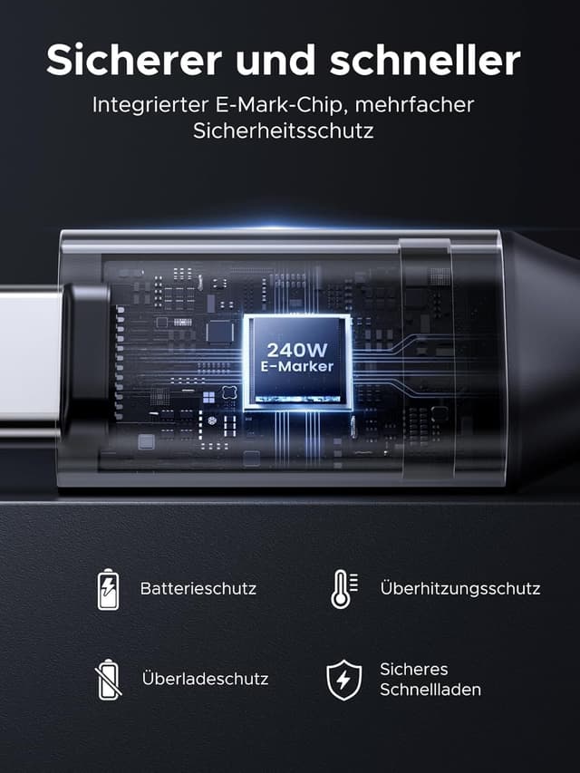 Detalle 1 de UGREEN USB-C Ladekabel 240 W Winkelstecker