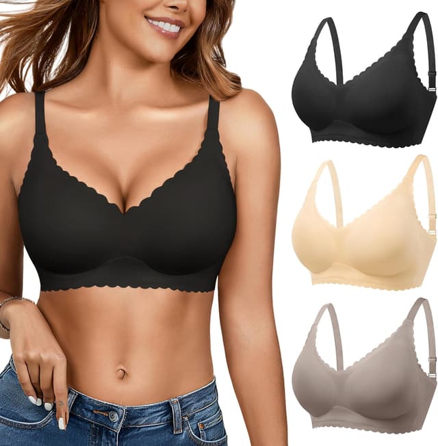 Detalle de Seamless Jelly Bras 3-Pack Deep V Wireless Push-Up 🩲