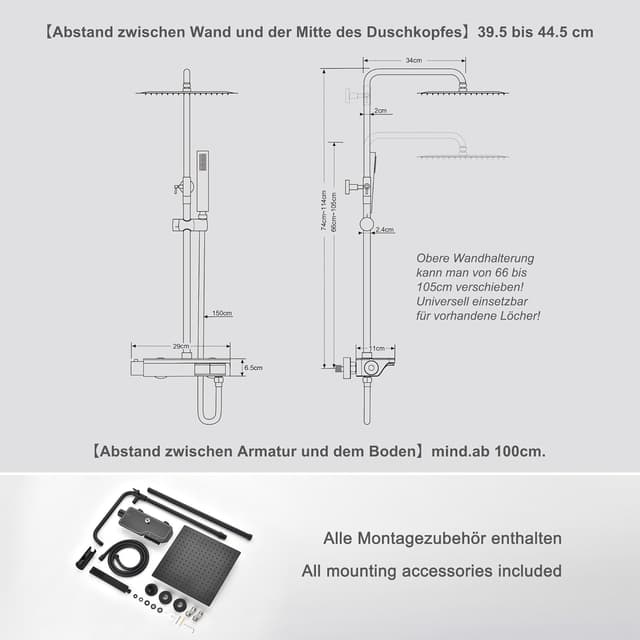 Detalle de Colonna doccia Görbach Nero con termostatico in acciaio inox 304 e soffione 20×20 cm
