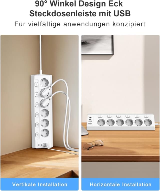 Thumbnail 4 de Vipwell Ecksteckdosenleiste 3680W, 6âFach + 4 USB (2xC) đ