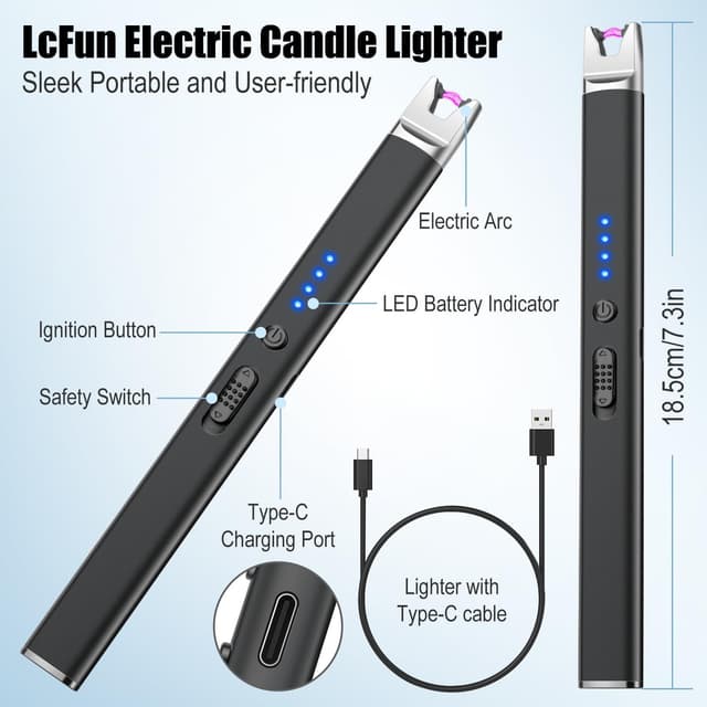 Detalle de Electric candle lighter 3 pack USB-C