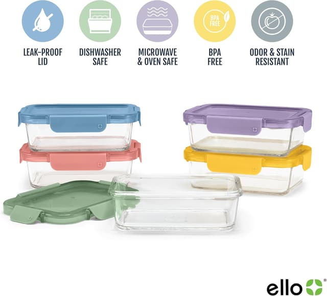 Detalle de Ello Color Lock 3.4 Cup Glass Meal Prep Set 🍱