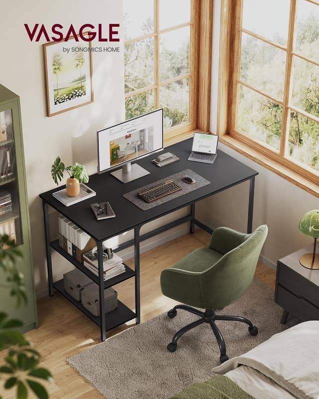 Detalle 2 de VASAGLE Scrivania per computer LWD047B16 120 x 60 cm in nero ebano, tavolo da lavoro stabile per ufficio e casa