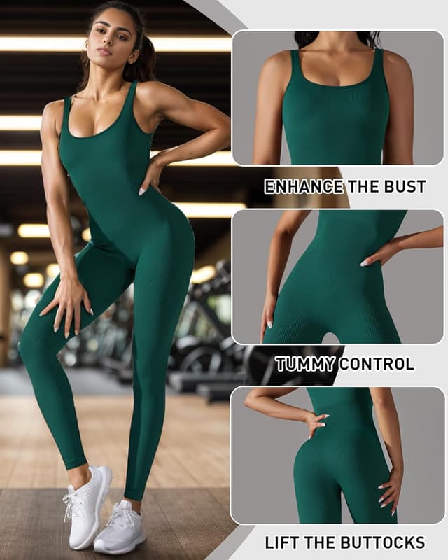 Detalle de Merlvida Sport Jumpsuits für Damen – elastischer figurformender nahtloser Overall für Training und Sommer
